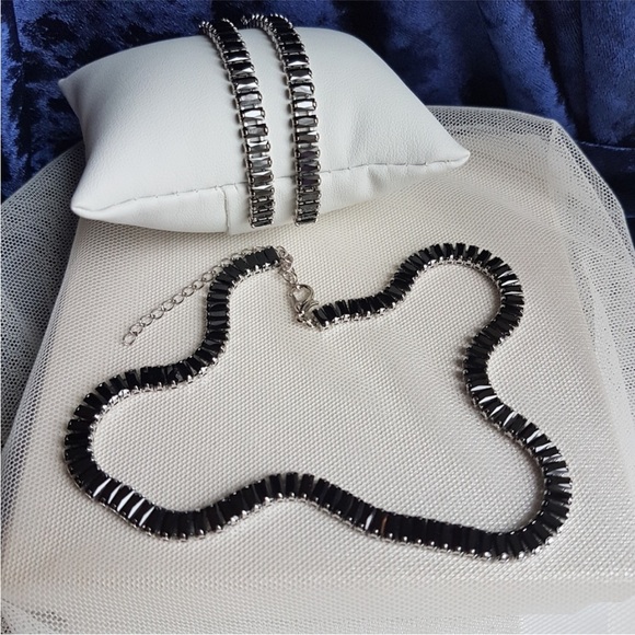 Swarovski Elements Jet Black Baguette Tennis Necklace NEW